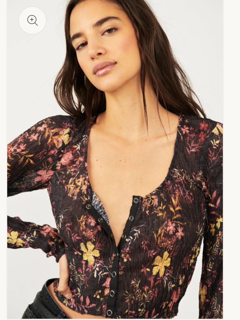 Free People We The Free Angelina Floral Lace Snap Front Crop Top Size Medium